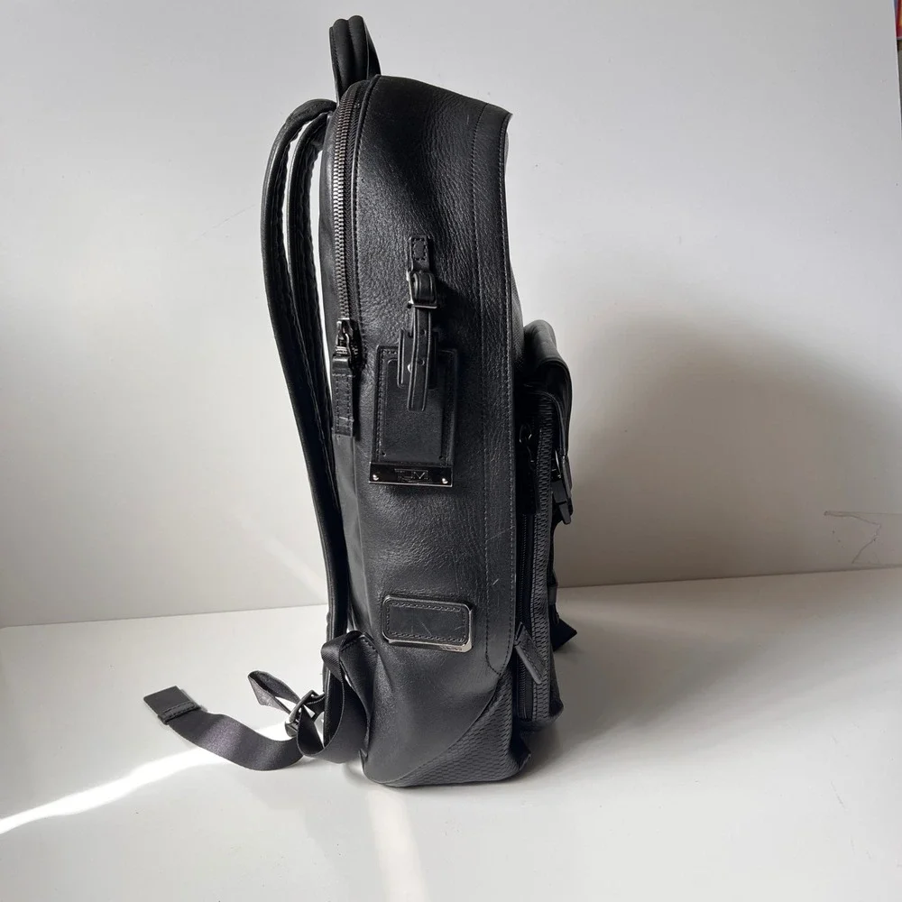 Tumi Morley Backpack Carbon Fiber Black Leather Buckle Laptop Travel Bag